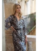 S338 Sukienka typu kaftan z wiązaniem przy szyi
