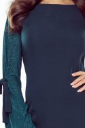429-3 Elegancka sukienka z brokatowymi rękawkami - ZIELEŃ BUTELKOWA