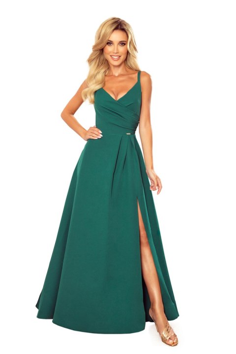 299-4 CHIARA elegancka maxi suknia na ramiączkach - ZIELEŃ BUTELKOWA 299-4 CHIARA elegancka maxi suknia na ramiączkach - ZIELEŃ BUTELKOWA