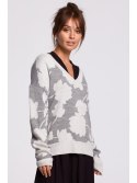 BK056 Sweter w kwiaty