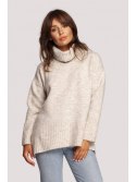 BK086 Sweter z golfem i rozcięciem z tyłu