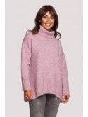 BK086 Sweter z golfem i rozcięciem z tyłu