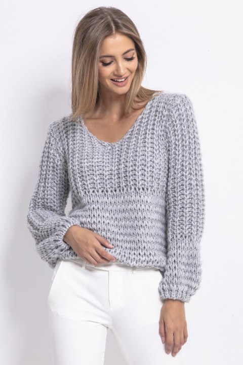 Sweter Chunky Knit z dekoltem V F760 Fobya Sweter Chunky Knit z dekoltem V F760 Fobya