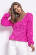 Sweter Chunky Knit z dekoltem V F760 Fobya