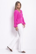 Sweter Chunky Knit z dekoltem V F760 Fobya