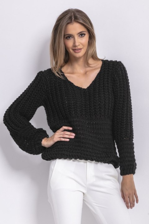 Sweter Chunky Knit z dekoltem V F760 Fobya Sweter Chunky Knit z dekoltem V F760 Fobya
