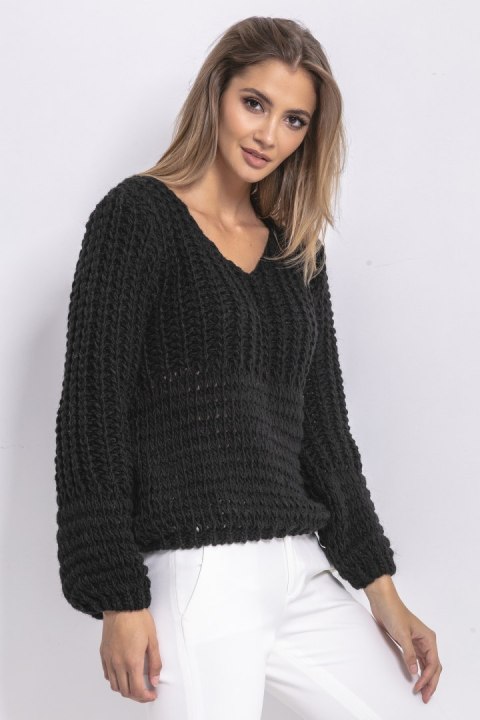 Sweter Chunky Knit z dekoltem V F760 Fobya Sweter Chunky Knit z dekoltem V F760 Fobya