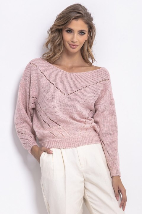 Sweter z ażurem i dekoltem F765 Fobya