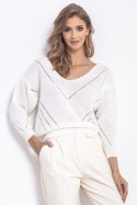 Sweter z ażurem i dekoltem F765 Fobya