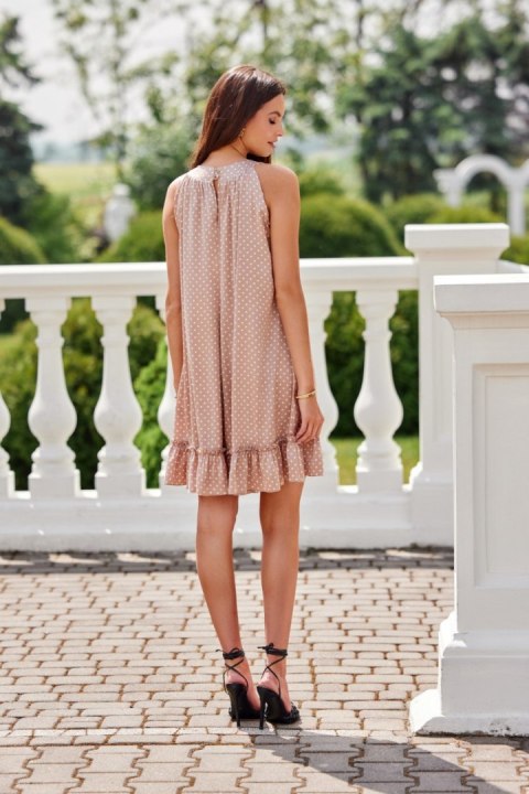Mila - mini sukienka z falbaną i paskiem BEZ Mila - mini sukienka z falbaną i paskiem BEZ