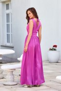 Paloma - satynowa sukienka maxi z ozdobną różą BIS
