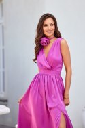 Paloma - satynowa sukienka maxi z ozdobną różą BIS