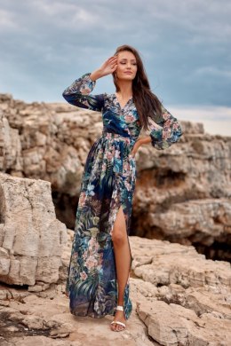 Nicole - długa wzorzysta sukienka z wiązaniem na plecach R72
