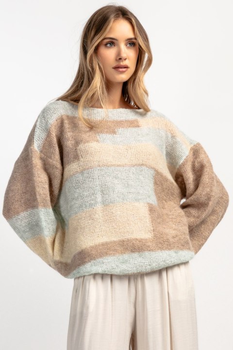 Kolorowy casualowy sweter z wełny F1895 Fobya Kolorowy casualowy sweter z wełny F1895 Fobya