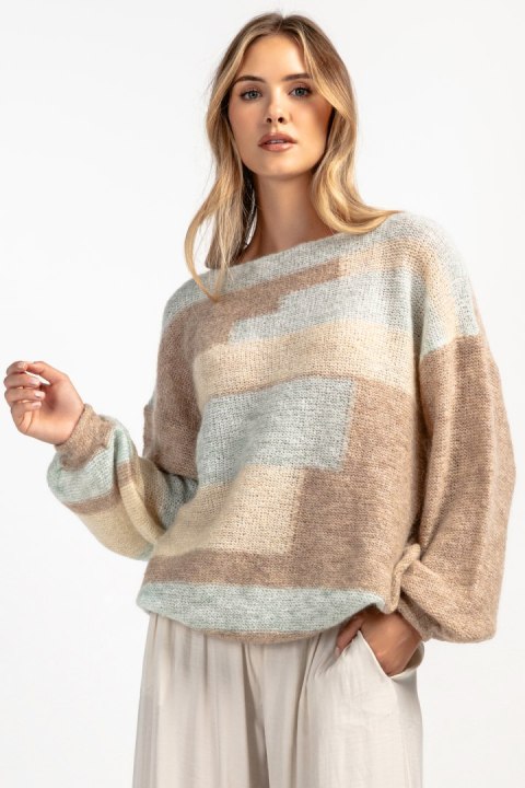Kolorowy casualowy sweter z wełny F1895 Fobya Kolorowy casualowy sweter z wełny F1895 Fobya