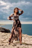 Nicole - długa wzorzysta sukienka z wiązaniem na plecach U78