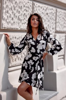 Cassie - wiązana sukienka mini z bufiastymi rękawami E92