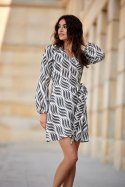 Cassie - wiązana sukienka mini z bufiastymi rękawami E95