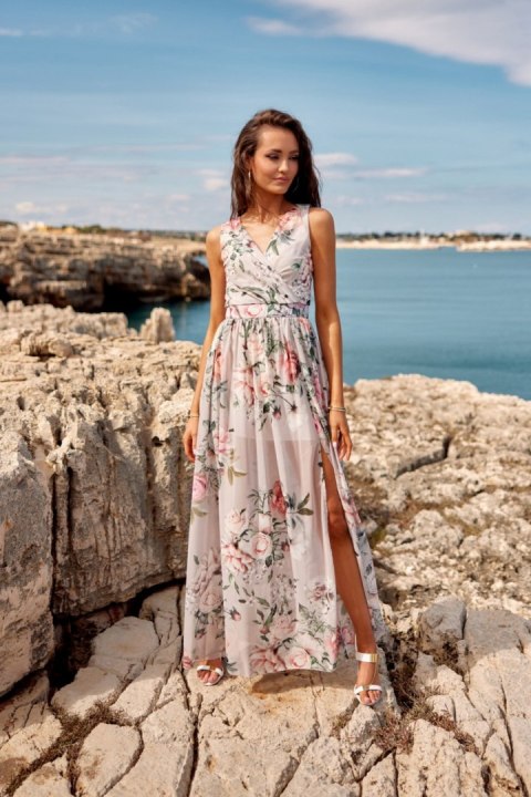 Jasmin - wzorzysta maxi sukienka z rozcięciem na nodze D02 Jasmin - wzorzysta maxi sukienka z rozcięciem na nodze D02