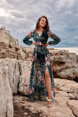 Nicole - długa wzorzysta sukienka z wiązaniem na plecach R71