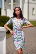 Tamara - wzorzysta sukienka z krótkim bufiastym rękawem E41