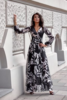 Nicole - długa wzorzysta sukienka z wiązaniem na plecach 66D